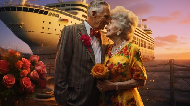  seniors on vacation with a cruise ship