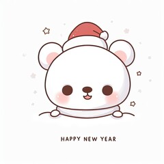 white background, christmas, bear cute, conteining words "Happy New Year"
