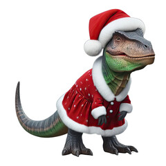 A Cute Dinosaur with Christmas clothes on white background with png file with transparent background