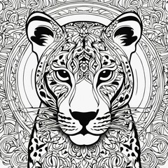 AI generated illustration of a black and white head of a cheetah suitable for use as a coloring page