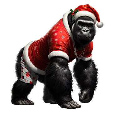 A Cute Gorilla with Christmas clothes png file with transparent background