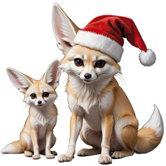 Obraz premium A Pretty Fennec Family in Christmas clothes png file with transparent background