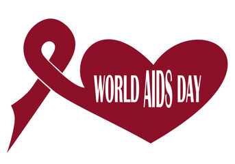 Icono de lazo rojo que desemboca en un corazón en señal de solidaridad con las personas con SIDA y texto - obrazy, fototapety, plakaty