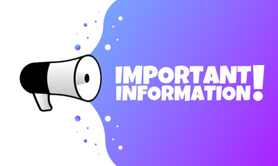 Important information sign. Flat, purple, text from a megaphone, important information. Vector icon