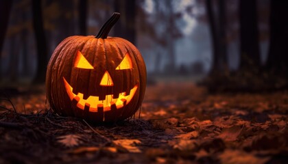 Photo of a Spooky Halloween Pumpkin in the Enchanted Woods