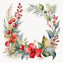 Naklejka na ściany i meble Watercolor Christmas Flower Decoration