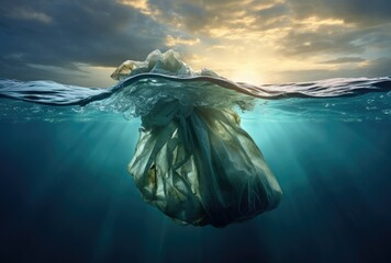 plastic waste in the ocean, polluting marine biota - obrazy, fototapety, plakaty