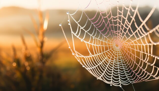 Photo of a Stunning Spider Web Glistening in the Sunlight