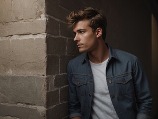 Obraz premium Portrait of young man standing against wall. AI Generative