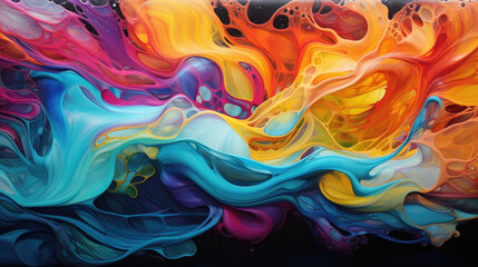 Generative ai illustration of water exuding vibrant colored oil liquidart