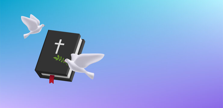 3d illustration of dove and Holy Bible. Holy Spirit. Vector illustration