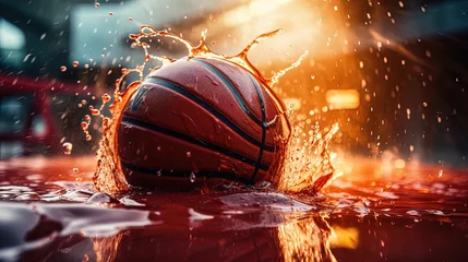Foto auf Alu-Dibond A basketball court with water and sunlight, AI generative © Resi