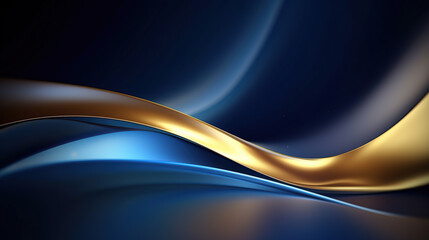 Blue luxury background with golden line decoration and curve light effect with bokeh elements.