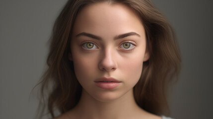 Fototapeta premium Minimalistic Portrait: Woman with Clear Facial Details and Neutral Expression