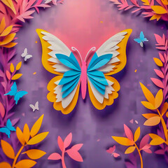 butterfly made of paper on the abstract background. 