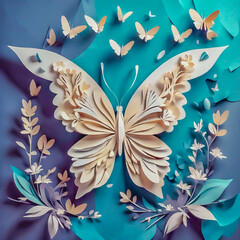 butterfly made of paper on the abstract background. 