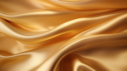 Obraz premium Gold silk satin. Soft folds. Fabric. Gold luxury background. Space for design. Wavy lines, Banner, Wide, Long, Flat lay, top view table. Beautiful. Elegant.