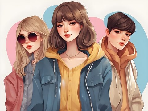  group of fashion people illustration