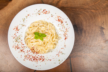 Delicious Italian pasta, Spaghetti, Fettuccine, Macaroni, Fusilli, Bow ties, Penne