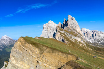 Blick von der Seceda auf die Geislerspitzen, Gröden, Südtirol