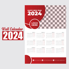 Wall Calendar 2024 Template Design. One Page Calendar. 12 Months Calendar. 