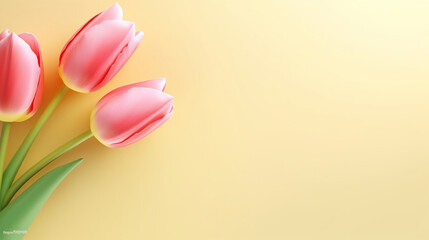  a bunch of pink tulips on a yellow background.  generative ai