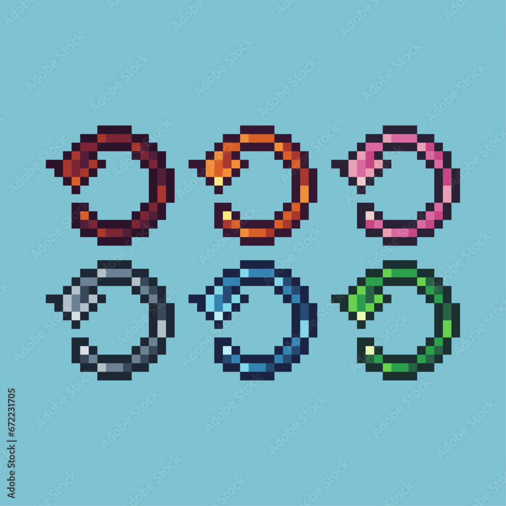 Fototapete pixel art sets of undo sign with variation color item asset. simple bits of undo sign pixelated styl