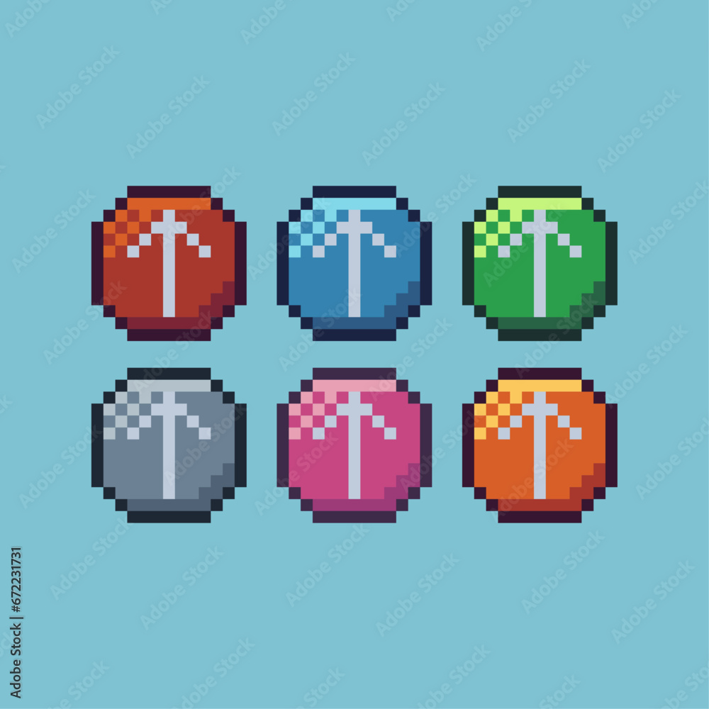 Poster pixel art sets of upload button with variation color item asset. simple bits of update icon pixelate