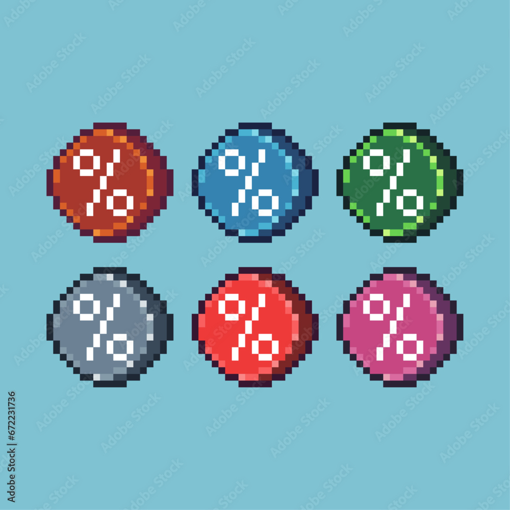 Fototapete pixel art sets of discount icon with variation color item asset. simple bits of discount pixelated s