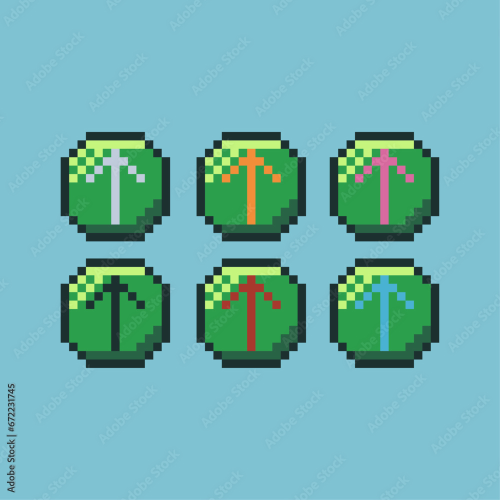 Poster pixel art sets of upload button with variation color item asset. simple bits of update icon pixelate