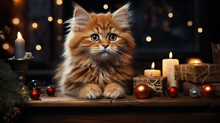 Bébé chat trop mignon avec décor de noël 