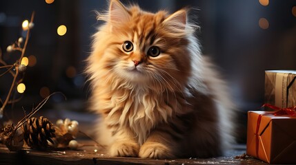 B&eacute;b&eacute; chat trop mignon avec d&eacute;cor de no&euml;l 