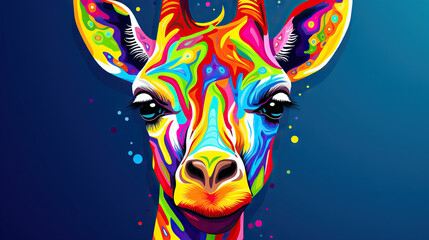  a colorful giraffe's face with a blue background.  generative ai