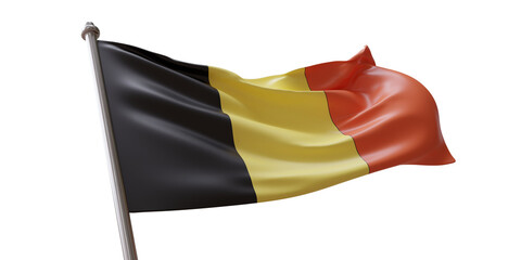 Belgium flag waving isolated on white transparent background, PNG.