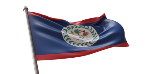 Belize flag waving isolated on white transparent background, PNG.