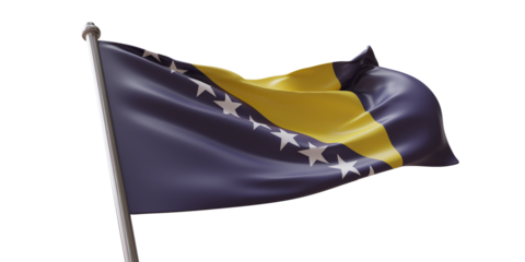 Bosnia and Herzegovina flag waving isolated on white transparent background, PNG.