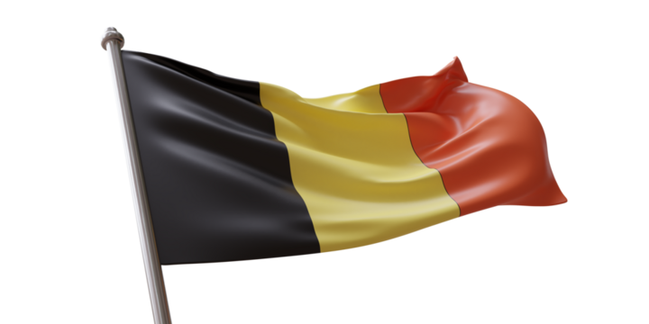 Belgium flag waving isolated on white transparent background, PNG. - Powered by Adobe