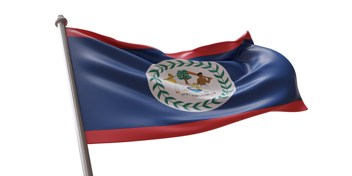 Belize flag waving isolated on white transparent background, PNG.