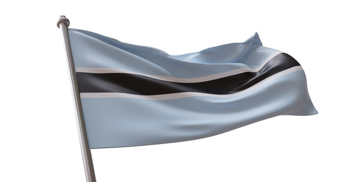 Botswana flag waving isolated on white transparent background, PNG.
