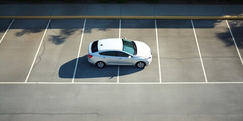 Car parked incorrectly, taking up several diagonal spaces in the parking lot, concept of Inconsiderate parking