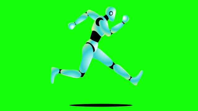 Motion graphics sequence of a running robot on a green screen background