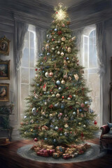 Fototapeta na wymiar traditional christmas tree with presents