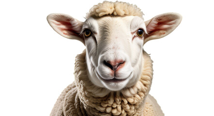 close up of a sheep transparent, white background, isolate, png