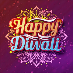 Happy Diwali T-shirt design  with hand lettering text effect illustration art template lamp light colorful background. generative ai