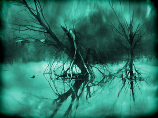 The ghost lake. Digital illustration art.
