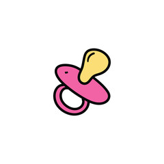 A hand-drawn cartoon doodle of a pacifier icon on a white background.