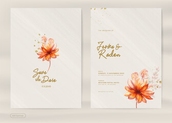 Aesthetic Wedding Invitation with Autumn Flower Watercolor Ornament