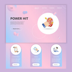 Fototapeta premium Power hit flat landing page website template. Commitment, goals, coaching. Web banner with header, content and footer. Vector illustration.