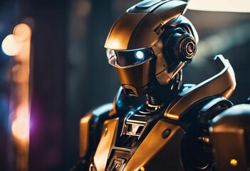 Fototapeta premium AI generated illustration of a robotic figure on bokeh background