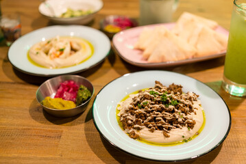 Hummus with lamb meat israel cuisine